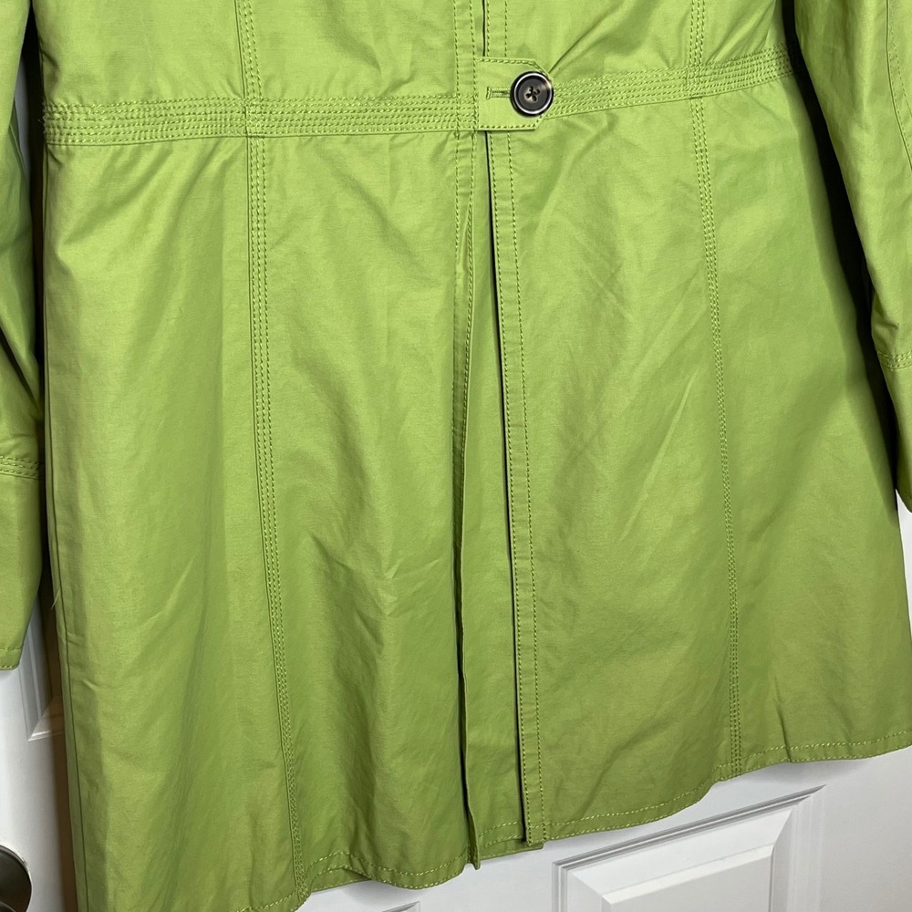 Eddie Bauer Womens Medium Lime Green Cotton Blend Trench Coat Jacket  Pleat Back - Picture 8 of 9